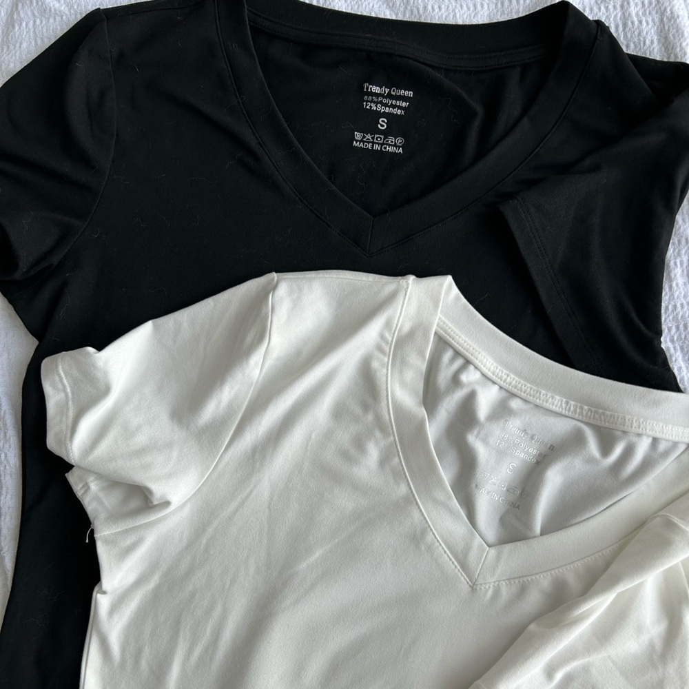 Classic Black and White V-Neck Women's Tops